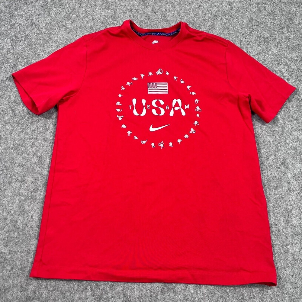 Nike Red USA Premium Essential Icon Graphic‎ Short Sleeve Tee Men's Size Large